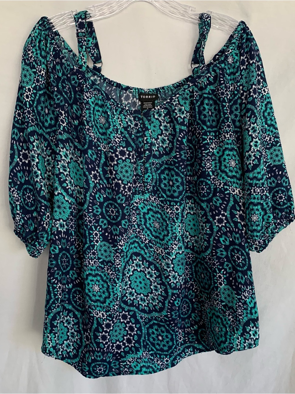 torrid Teal & Navy Convertible Off-the-Shoulder Printed Top